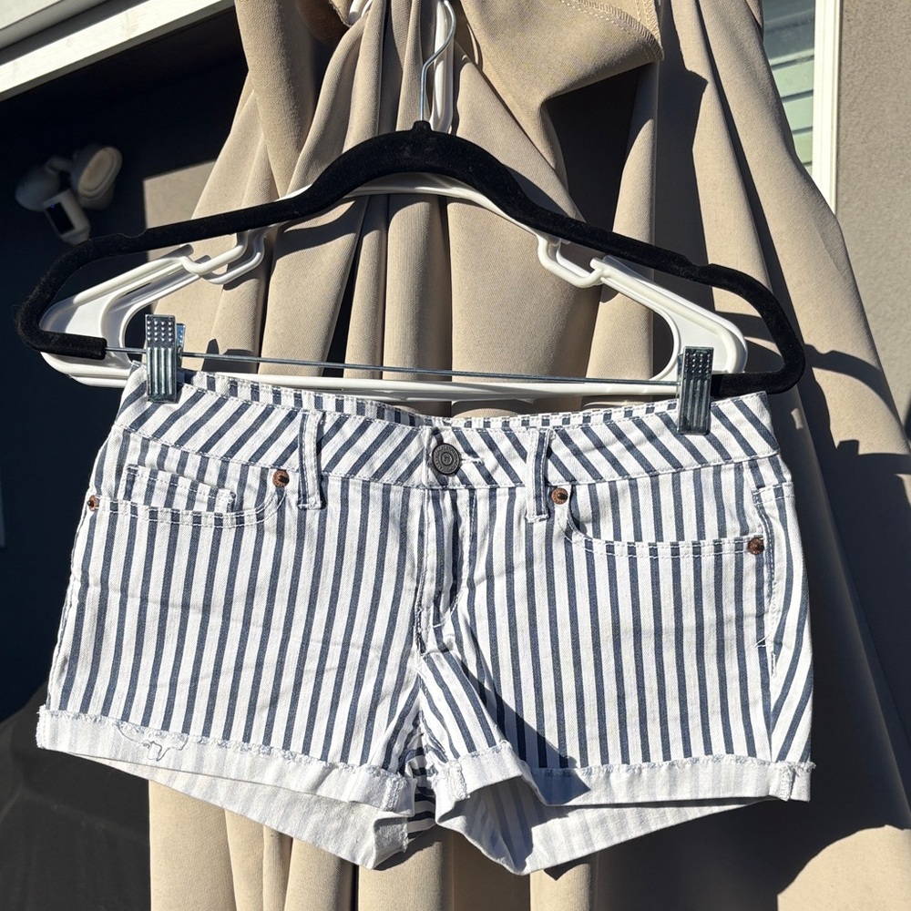 Aeropostale Blue and White Striped Jean Shorts